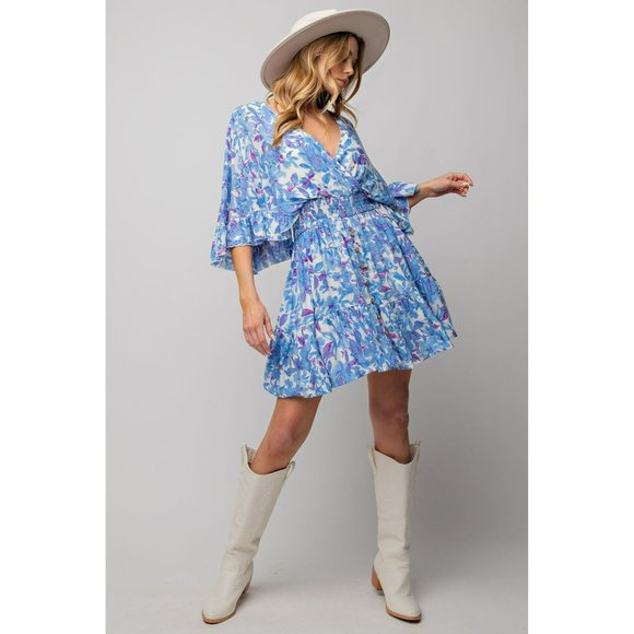 Sunday Best Floral Print Romper Dress in Peri Blue - Picture 4 of 5